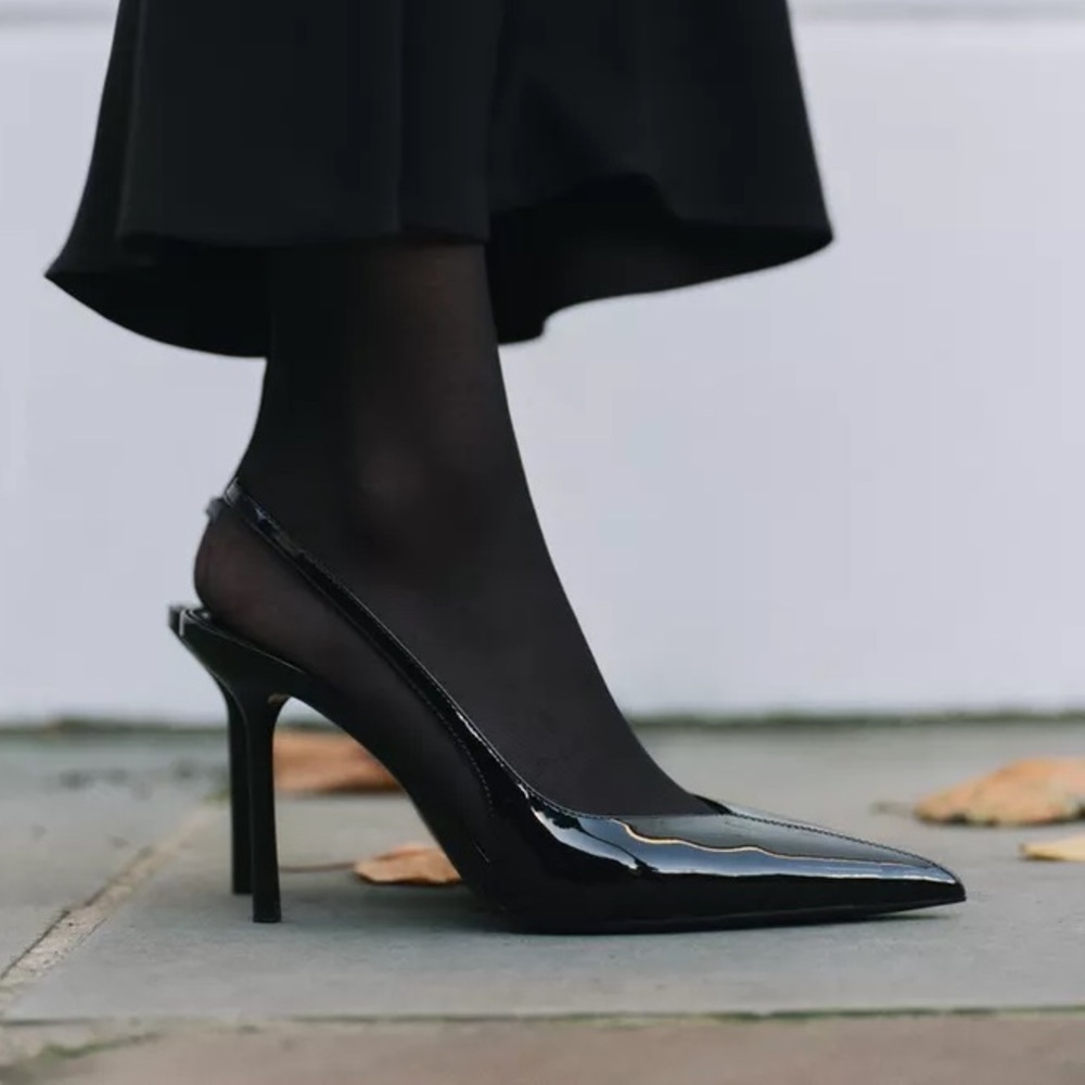 Elegant Black Heels Zara Patent Slingback
